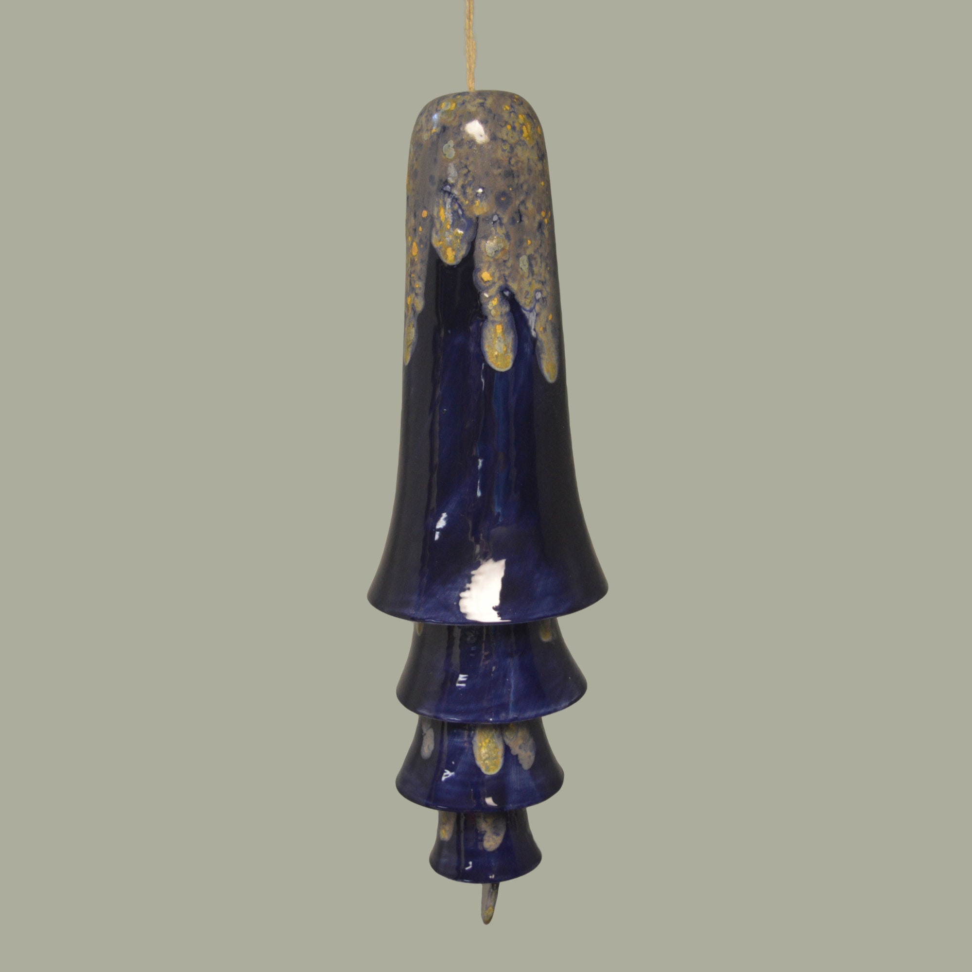 Ceramic Cone Bell Wind Chime - Starry Night - Blue will Navy Blue, Yellow and Cream