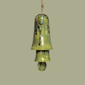 Ceramic Small Stack Wind Bell Wind Chime - Sage Green Mocha Brown