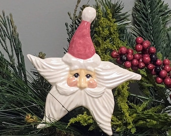 Ceramic Santa Star Christmas Ornament - Victorian Ruby Rose