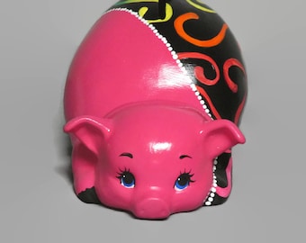 Handgemachte Keramik Sparschwein: Rosa Regenbogen Wirbel, Kinderzimmer Dekor