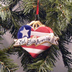 Ceramic Christmas Ornament Patriotic Heart image 1
