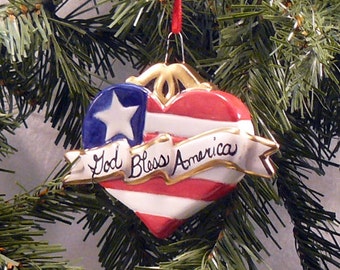 Ceramic Christmas Ornament Patriotic Heart