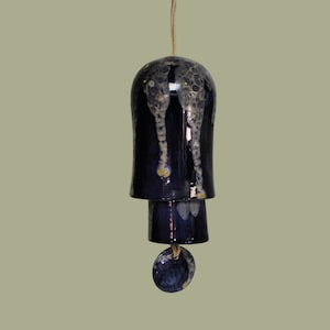 Rounded Ceramic Small Stack Wind Bell Wind Chime - Galaxy Blue with Yellow, Cream and Sky Blue
