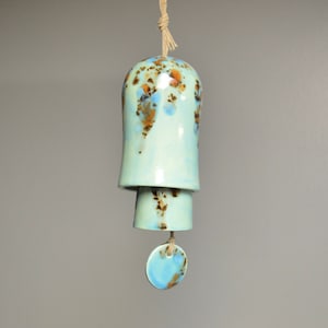 Rounded Ceramic Small Stack Wind Bell Wind Chime - Light Turquoise, Mocha Brown, Light Blue
