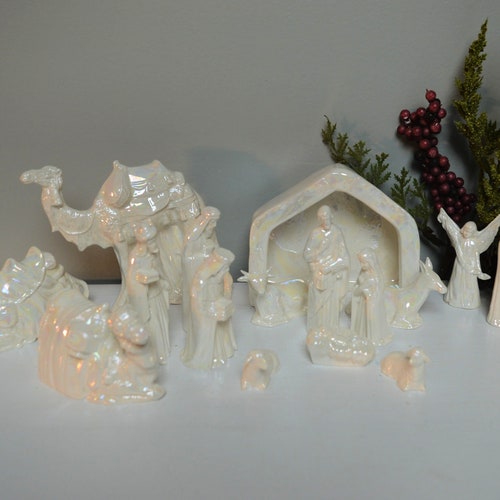 Ceramic Nativity Creche Scene Mother of Pearl Etsy