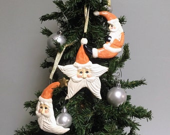 Ceramic Santa Star Moon Christmas Ornaments - Tangerine Orange