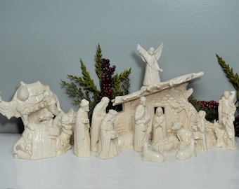 Ceramic Nativity Creche Scene Crackle - Crackle Nativity Set