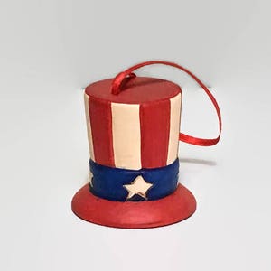 Hand Painted Ceramic Americana Hat Christmas Ornament image 5