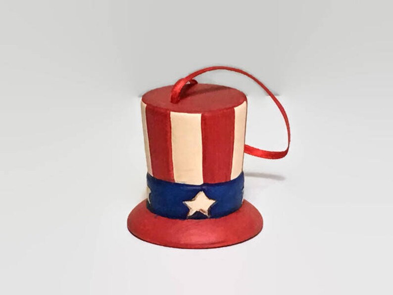 Hand Painted Ceramic Americana Hat Christmas Ornament image 5