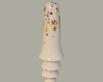 Ceramic Cone Bell Wind Chime - White with Splashes of Red, Blue, Yellow, Green