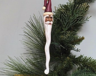 Ceramic African American Santa Christmas Ornament -  Santacicle Natural Cranberry Red