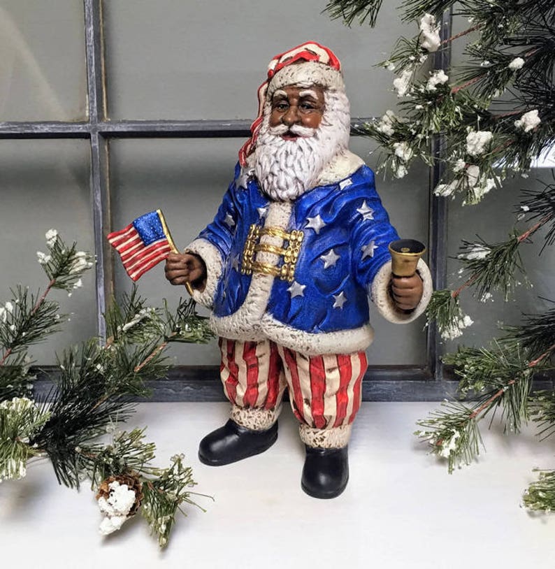 African American Patriotic Santa Figurine, African American Patriotic Santa Figurine,