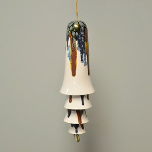 Ceramic Cone Bell Wind Chime - White with Blue and Copper