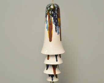 Ceramic Cone Bell Wind Chime - White with Blue and Copper