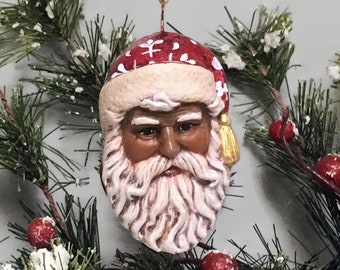 African American Ceramic Christmas Ornament - Snowflake Santa Claus