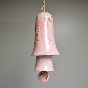 Ceramic Small Stack Wind Bell Wind Chime - Pink with White, Coral, Red, and Black Glaze
