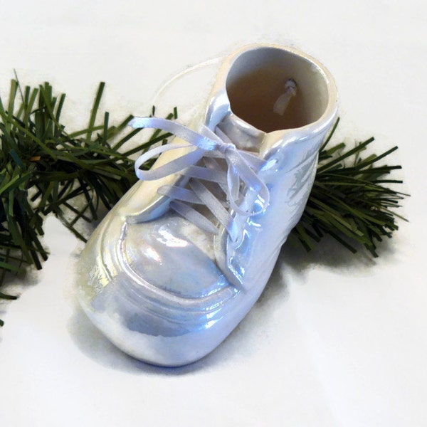 Ceramic Christmas Ornament - Baby Shoe Ornament - White Glaze