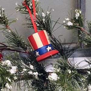 Hand Painted Ceramic Americana Hat Christmas Ornament