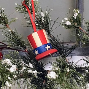 Hand Painted Ceramic Americana Hat Christmas Ornament image 1