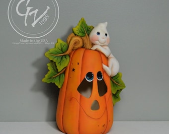 Ceramic 10.5" Ghost Climbing Pumpkin