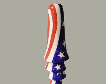 Ceramic Cone Bell Wind Chime - Americana Patriotic Wind Bell - Red White Blue