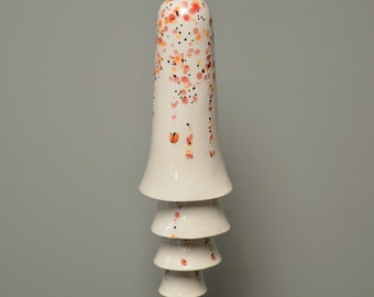 Ceramic Cone Bell Wind Chime - White with Coral, Red, and Black Glaze