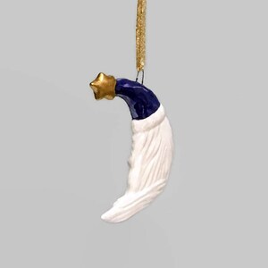 Ceramic Santa Crescent Moon Christmas Ornament Dark Blue image 4