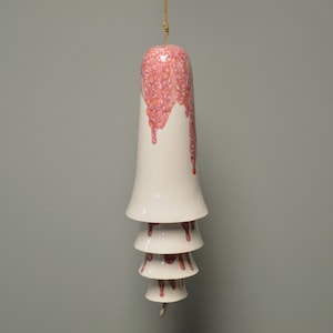 Ceramic Cone Bell Wind Chime - White and Pink Peppermint Glaze