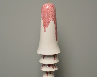 Ceramic Cone Bell Wind Chime - White and Pink Peppermint Glaze