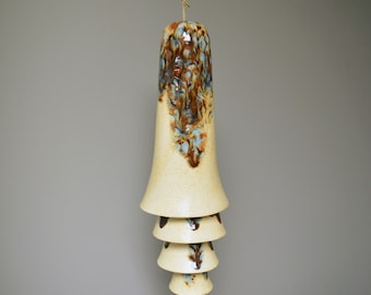 Ceramic Cone Bell Wind Chime - Mocha Marble Cream Brown Blue