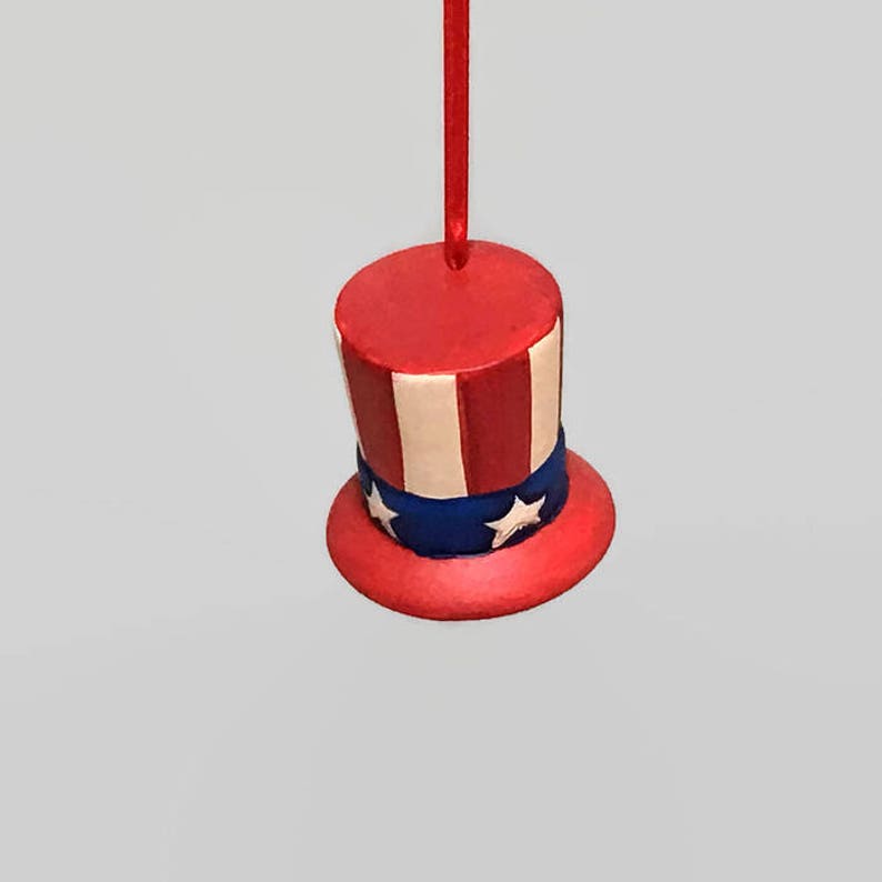 Hand Painted Ceramic Americana Hat Christmas Ornament image 3