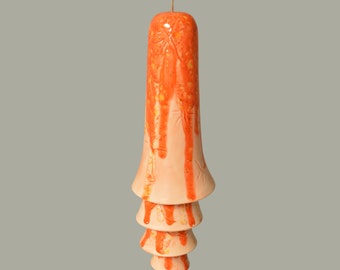 Ceramic Cone Bell Wind Chime -Orange with Dragonfly