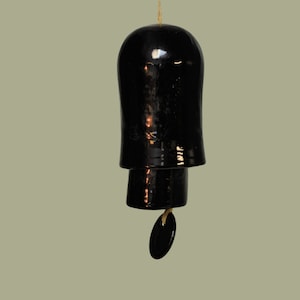 Rounded Ceramic Small Stack Wind Bell Wind Chime - Black Rose Shimmer
