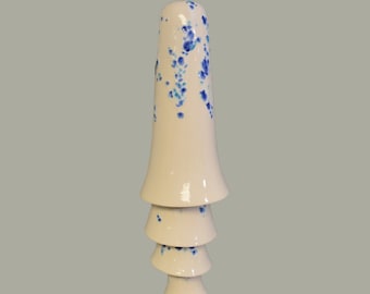 Keramische Cone Bell Windgong - Wit met spatten Koningsblauw Aqua