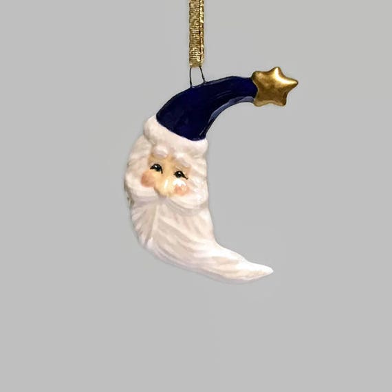 セラミック製サンタ三日月クリスマスオーナメント - ダークブルー 