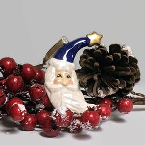 Ceramic Santa Crescent Moon Christmas Ornament Dark Blue image 1