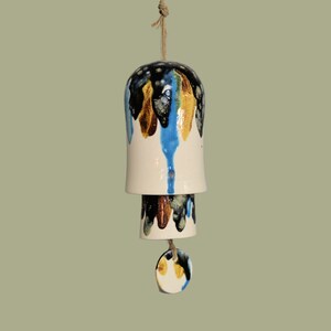 Rounded Ceramic Small Stack Wind Bell Wind Chime -White, Topaz Blue, Sapphire Blue, Navy Blue with Cream