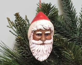 Ceramic Christmas Ornament - African American Stocking Hat Santa Claus