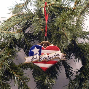 Ceramic Christmas Ornament Patriotic Heart image 2