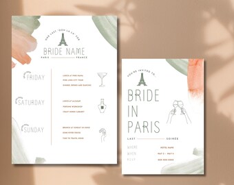 Paris Hen Party Invitation Template, Editable Bachelorette Itinerary Template, Minimalist Parisian Theme Invite, Printable Hen Do Invite