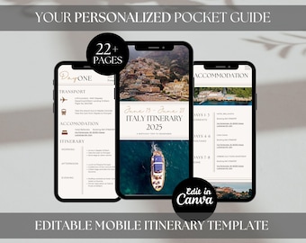 Digital Travel Itinerary Template, Editable in Canva, Mobile Trip Planner, Customizable Travel Schedule, Smart Phone Travel Planner