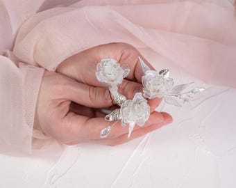 Blommigt brudhårspänne, romantiskt bröllopshårspänne, brudhåraccessoarer
