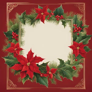Carte de joyeux Noël, carte de vœux avec noeud, carte de Noël botanique classique, modèle de cartes de Noël numériques