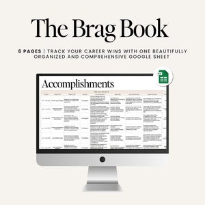 Hoja de cálculo de libro de alarde / 6 páginas / Hojas de cálculo de Google / Seguimiento de logros profesionales / Planificador de crecimiento profesional
