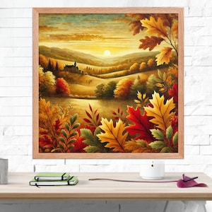Autumn Foliage Art, Châteaucore and Cozy Decor, Cottagecore Fall Foliage Framed Print, Thanksgiving Wall Decor