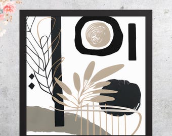 Japandi Framed Print: Boho Mid-Century Modern Abstract Art