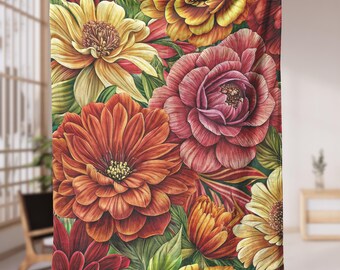 Maximalist Floral Sherpa Blanket: Enthusiast Bold Flower Throw, Botanical Luxurious Home Decor