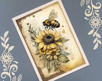 Paquete de tarjetas de felicitación "Abeja y Girasol", 5x7, con sobres