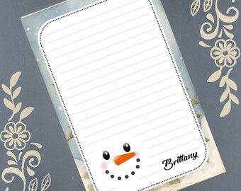Personalized Snowman Face, Winter, Holiday, Christmas, Notepad Stationery