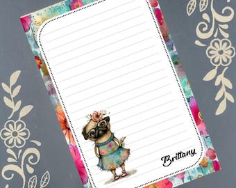 Gepersonaliseerde mopshond in een jurk, briefpapier
